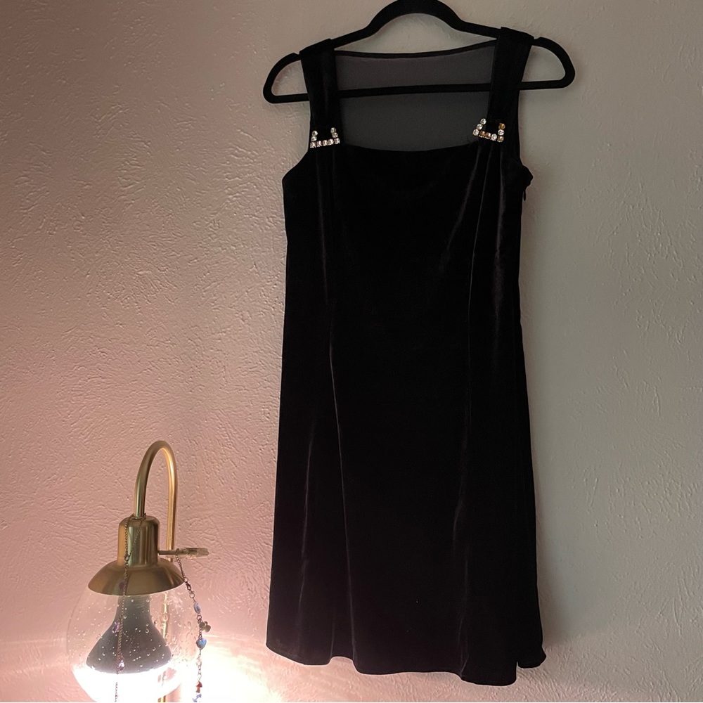 Vintage Black Velvet Scott McClintock Cocktail Dress with Jeweled Straps